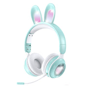 KE-01 Rabbit Ear Wireless Bluetooth 5.0 Stereo Music Foldable Headset with Mic For PC(Mint Green)