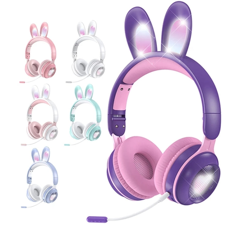 KE-01 Rabbit Ear Wireless Bluetooth 5.0 Stereo Music Foldable Headset with Mic For PC(White Pink)