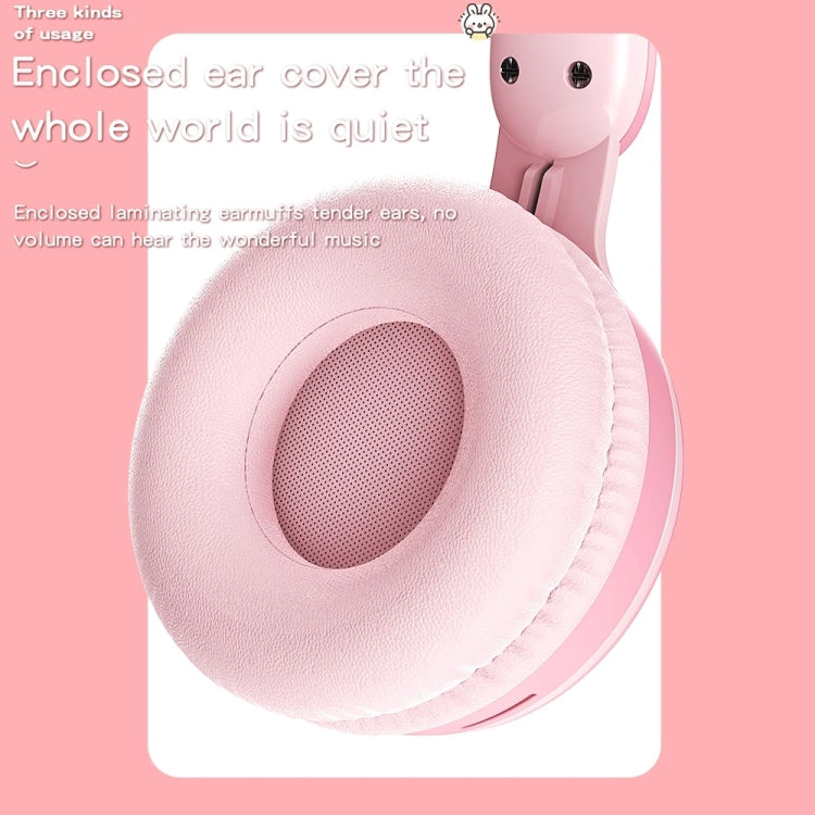 KE-01 Rabbit Ear Wireless Bluetooth 5.0 Stereo Music Foldable Headset with Mic For PC(White Pink)