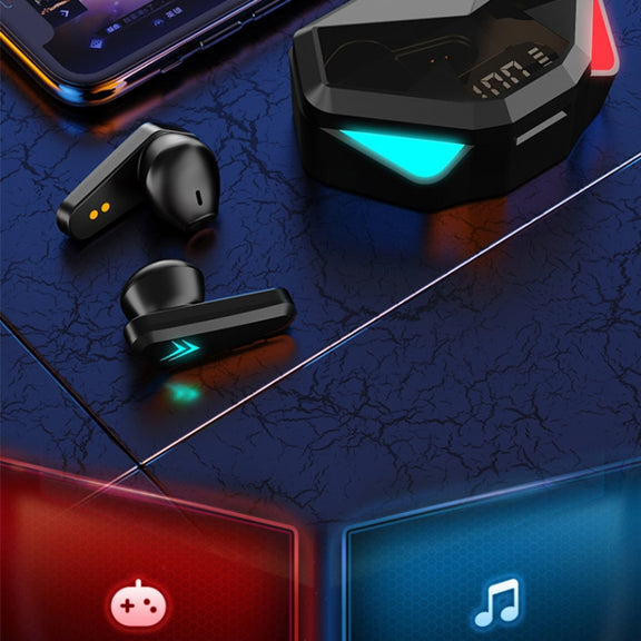 TWS-Y04 Bluetooth 5.0 TWS Binaural True Stereo Touch Control Gaming Earphone with LED Charging Case(Black)