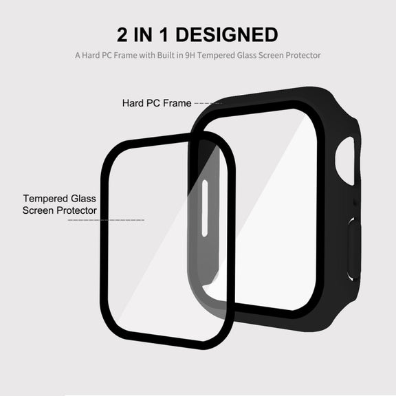 ENKAY Hat-Prince 2 in 1 PC Frame + 9H Tempered Glass Protector Full Coverage Case For Apple Watch Series 8 / 7 45mm(Black)