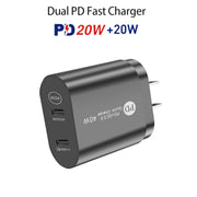 002 40W Dual Port PD / Type-C Fast Charger with USB-C to 8 Pin Data Cable, US Plug(Black)