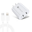002 40W Dual Port PD / Type-C Fast Charger with USB-C to 8 Pin Data Cable, US Plug(White) - free shipping - PMC TechLife - Order now!