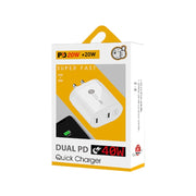 002 40W Dual Port PD / Type-C Fast Charger with USB-C to 8 Pin Data Cable, US Plug(Black)
