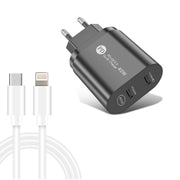 002 40W Dual Port PD / Type-C Fast Charger with USB-C to 8 Pin Data Cable, EU Plug(Black)