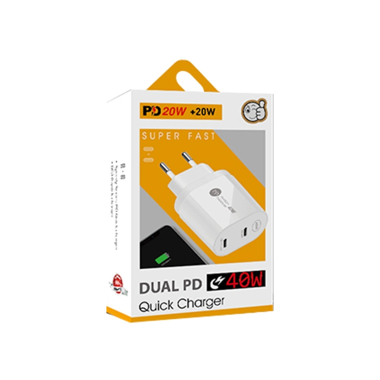 002 40W Dual Port PD / Type-C Fast Charger with USB-C to 8 Pin Data Cable, EU Plug(Black)