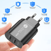 002 40W Dual Port PD / Type-C Fast Charger with USB-C to 8 Pin Data Cable, EU Plug(Black)