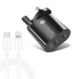 002 40W Dual Port PD / Type-C Fast Charger with USB-C to 8 Pin Data Cable, UK Plug(Black) - USB Charger by PMC TechLife | Online Shopping South Africa | PMC TechLife | Buy Now Pay Later Mobicred
