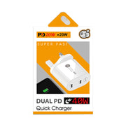 002 40W Dual Port PD / Type-C Fast Charger with USB-C to 8 Pin Data Cable, UK Plug(Black)