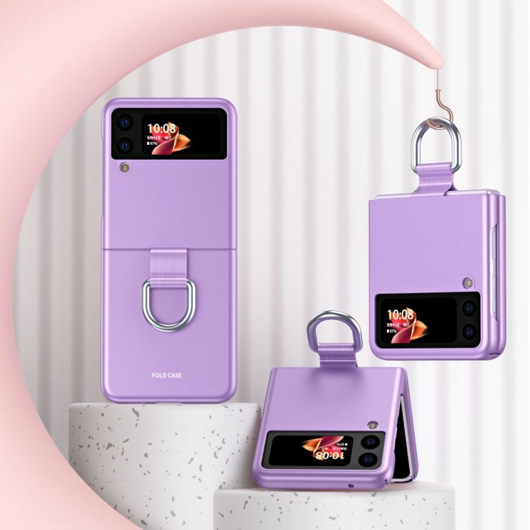 For Samsung Galaxy Z Flip3 5G Skin Feel Folding Phone Case with Drawstring Key Chain(Purple)