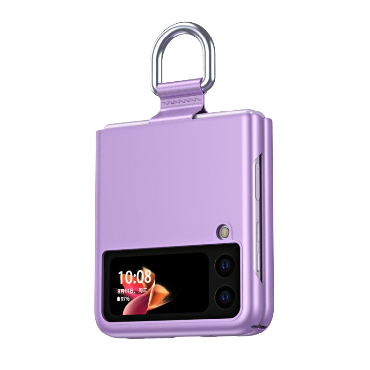 For Samsung Galaxy Z Flip3 5G Skin Feel Folding Phone Case with Drawstring Key Chain(Purple)