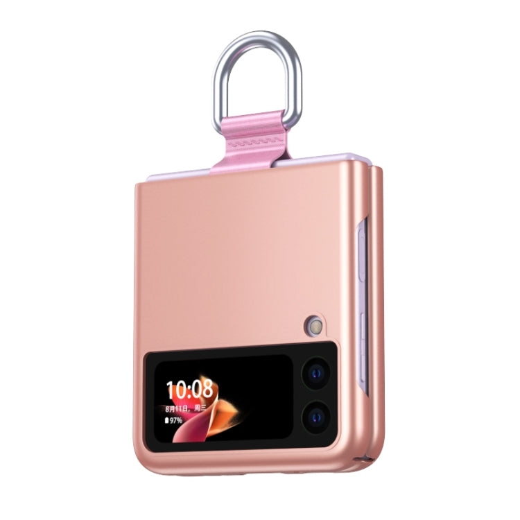 For Samsung Galaxy Z Flip3 5G Skin Feel Folding Phone Case with Drawstring Key Chain(Rose Gold)