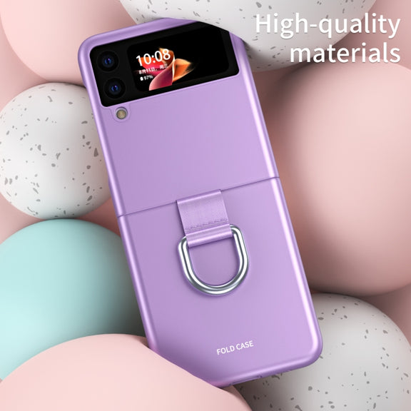 For Samsung Galaxy Z Flip3 5G Skin Feel Folding Phone Case with Drawstring Key Chain(Purple)