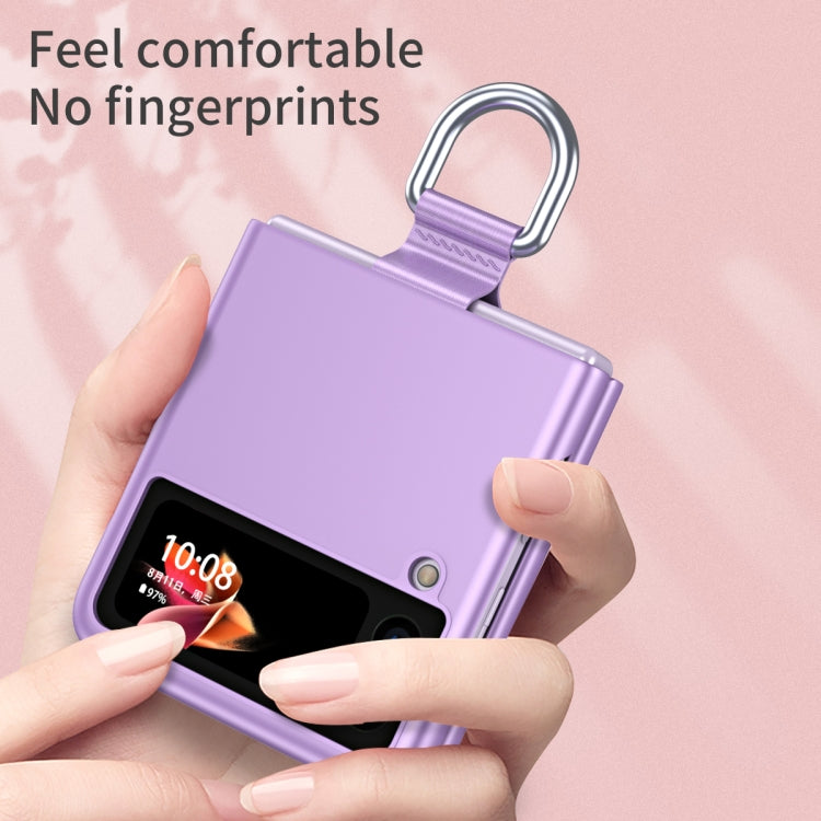 For Samsung Galaxy Z Flip3 5G Skin Feel Folding Phone Case with Drawstring Key Chain(Black)