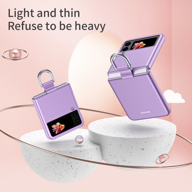 For Samsung Galaxy Z Flip3 5G Skin Feel Folding Phone Case with Drawstring Key Chain(Purple)