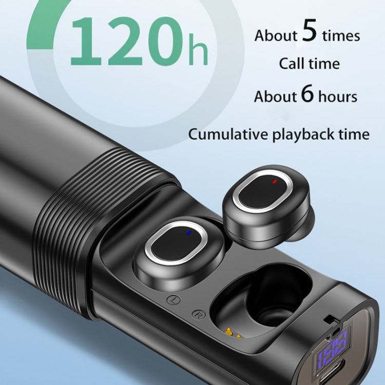 T&G TG909 TWS In-Ear Mini Dual Channel Stereo Bluetooth Earphones with LED Display(Black Silver)