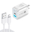 PD25W USB-C / Type-C + QC3.0 USB Dual Ports Fast Charger with USB to 8 Pin Data Cable, US Plug(White) - USB Charger by PMC TechLife | Online Shopping South Africa | PMC TechLife | Buy Now Pay Later Mobicred