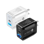 PD25W USB-C / Type-C + QC3.0 USB Dual Ports Fast Charger with USB to 8 Pin Data Cable, US Plug(White)