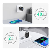 PD25W USB-C / Type-C + QC3.0 USB Dual Ports Fast Charger with USB to 8 Pin Data Cable, US Plug(White)