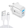 PD25W USB-C / Type-C + QC3.0 USB Dual Ports Fast Charger with USB to 8 Pin Data Cable, UK Plug(White) - USB Charger by PMC TechLife | Online Shopping South Africa | PMC TechLife | Buy Now Pay Later Mobicred
