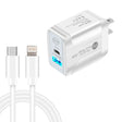 PD25W USB-C / Type-C + QC3.0 USB Dual Ports Fast Charger with USB-C to 8 Pin Data Cable, US Plug(White) - USB Charger by PMC TechLife | Online Shopping South Africa | PMC TechLife