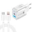 PD25W USB-C / Type-C + QC3.0 USB Dual Ports Fast Charger with USB-C to 8 Pin Data Cable, EU Plug(White) - USB Charger by PMC TechLife | Online Shopping South Africa | PMC TechLife | Buy Now Pay Later Mobicred