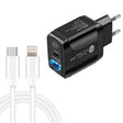 PD25W USB-C / Type-C + QC3.0 USB Dual Ports Fast Charger with USB-C to 8 Pin Data Cable, EU Plug(Black) - USB Charger by PMC TechLife | Online Shopping South Africa | PMC TechLife | Buy Now Pay Later Mobicred