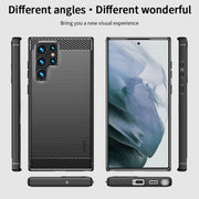 For Samsung Galaxy S22 Ultra 5G MOFI Gentleness Series Brushed Texture Carbon Fiber Soft TPU Case(Black)