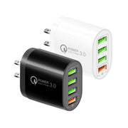 QC-04 QC3.0 + 3 x USB2.0 Multi-ports Charger with 3A USB to 8 Pin Data Cable,US Plug(White)