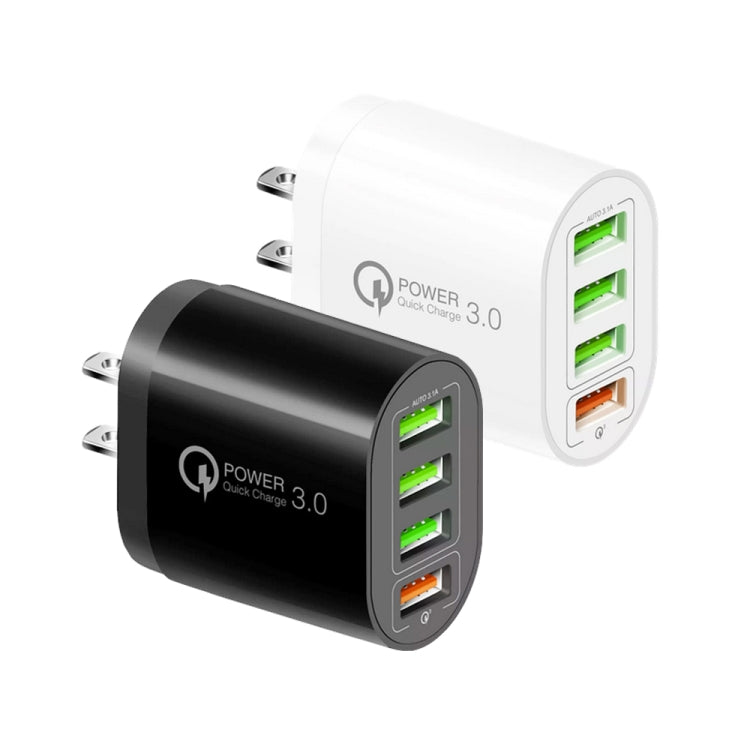 QC-04 QC3.0 + 3 x USB2.0 Multi-ports Charger with 3A USB to 8 Pin Data Cable,US Plug(White)