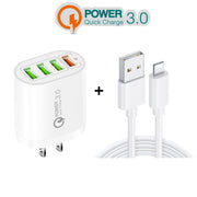 QC-04 QC3.0 + 3 x USB2.0 Multi-ports Charger with 3A USB to 8 Pin Data Cable,US Plug(White)