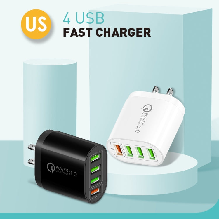 QC-04 QC3.0 + 3 x USB2.0 Multi-ports Charger with 3A USB to 8 Pin Data Cable,US Plug(White)