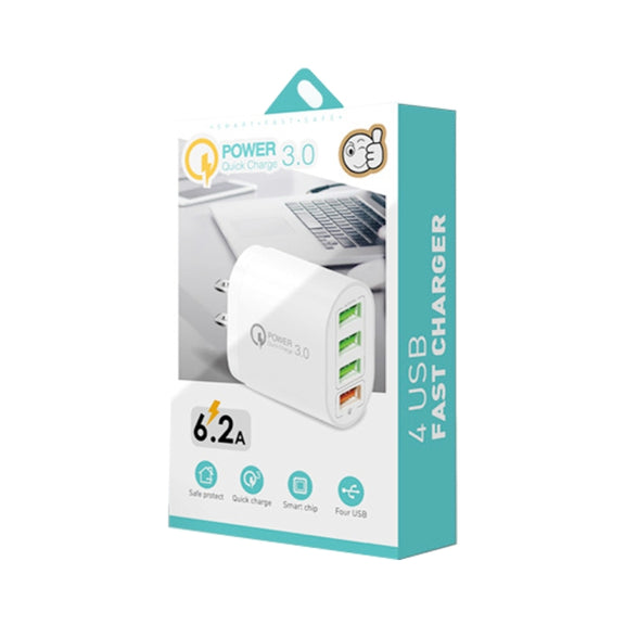 QC-04 QC3.0 + 3 x USB2.0 Multi-ports Charger with 3A USB to 8 Pin Data Cable,US Plug(White)