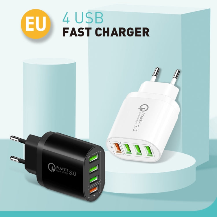 QC-04 QC3.0 + 3 x USB2.0 Multi-ports Charger with 3A USB to 8 Pin Data Cable, EU Plug(White)