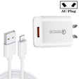 CA-25 QC3.0 USB 3A Fast Charger with USB to 8 Pin Data Cable, AU Plug(White) - USB Charger by PMC TechLife | Online Shopping South Africa | PMC TechLife | Buy Now Pay Later Mobicred