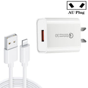 CA-25 QC3.0 USB 3A Fast Charger with USB to 8 Pin Data Cable, AU Plug(White)