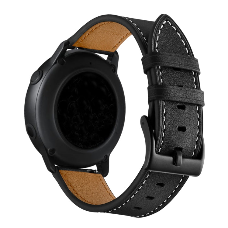 For Huawei Watch GT3 46mm / Watch GT Runner First Layer Leather Sewing Thread Watch Band (Black)