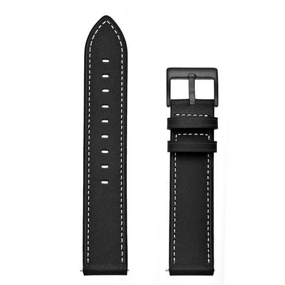 For Huawei Watch GT3 46mm / Watch GT Runner First Layer Leather Sewing Thread Watch Band (Black)