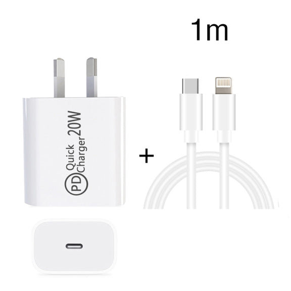 1m AU-20W PD USB-C / Type-C Travel Charger with USB-C to 8 Pin Data Cable, AU Plug