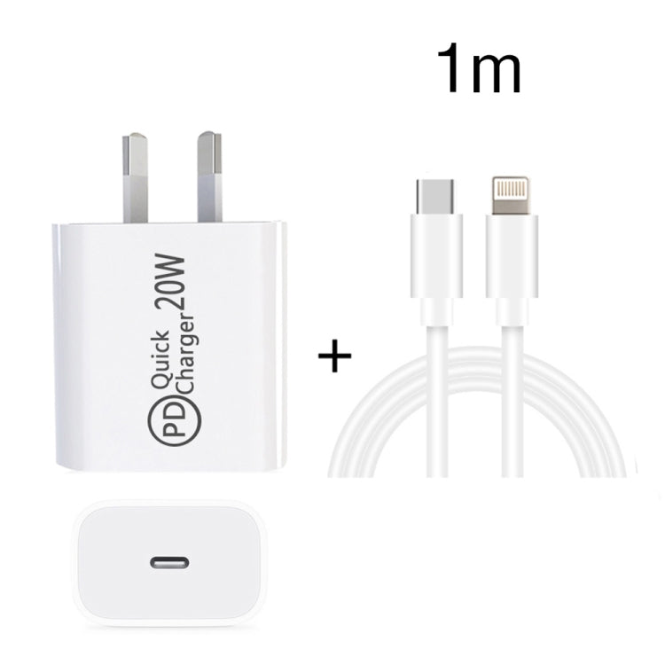 1m AU-20W PD USB-C / Type-C Travel Charger with USB-C to 8 Pin Data Cable, AU Plug