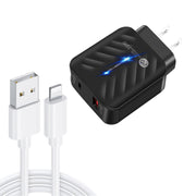 PD03 20W PD3.0 + QC3.0 USB Charger with USB to 8 Pin Data Cable, US Plug(Black)