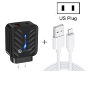 PD03 20W PD3.0 + QC3.0 USB Charger with USB to 8 Pin Data Cable, US Plug(White)