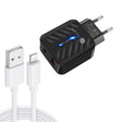 PD03 20W PD3.0 + QC3.0 USB Charger with USB to 8 Pin Data Cable, EU Plug(Black) - USB Charger by PMC TechLife | Online Shopping South Africa | PMC TechLife | Buy Now Pay Later Mobicred
