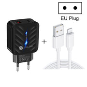 PD03 20W PD3.0 + QC3.0 USB Charger with USB to 8 Pin Data Cable, EU Plug(Black)