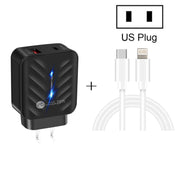 PD03 20W PD3.0 + QC3.0 USB Charger with Type-C to 8 Pin Data Cable, US Plug(Black)