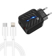 PD03 20W PD3.0 + QC3.0 USB Charger with Type-C to 8 Pin Data Cable, EU Plug(Black) - USB Charger by PMC TechLife | Online Shopping South Africa | PMC TechLife | Buy Now Pay Later Mobicred