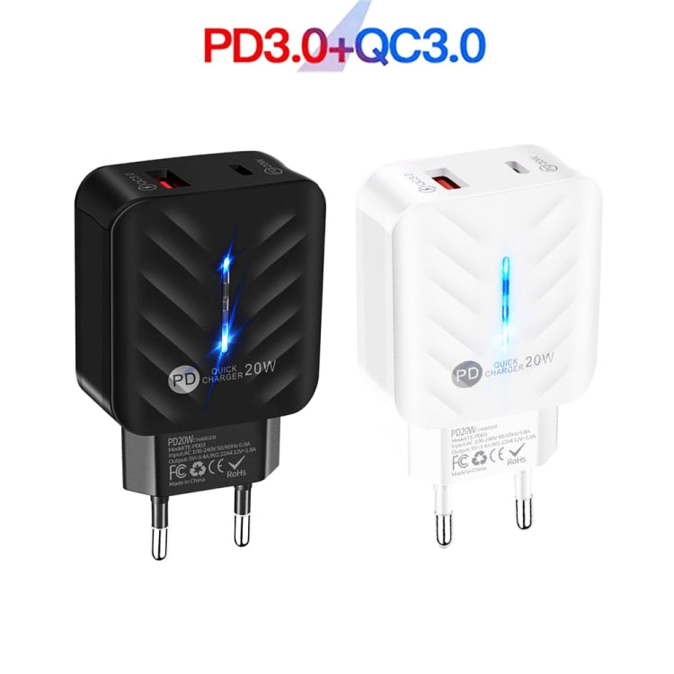 PD03 20W PD3.0 + QC3.0 USB Charger with Type-C to 8 Pin Data Cable, EU Plug(White)