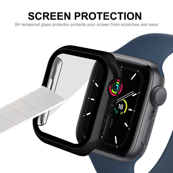 For Apple Watch Series 8 / 7 45mm ENKAY Hat-Prince 2 in 1 PC Frame + 9H Tempered Glass Case(Black)