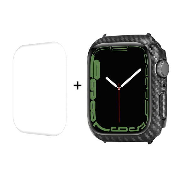 For Apple Watch Series 8 / 7 41mm ENKAY Carbon Fiber PC Case + Full Coverage PET Screen Protector - Watch Cases by ENKAY