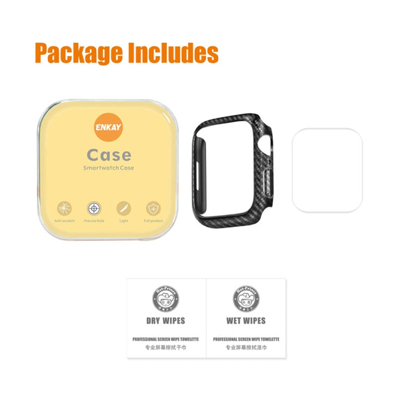 For Apple Watch Series 8 / 7 45mm ENKAY Carbon Fiber PC Case + Full Coverage PET Screen Protector - Watch Cases by ENKAY